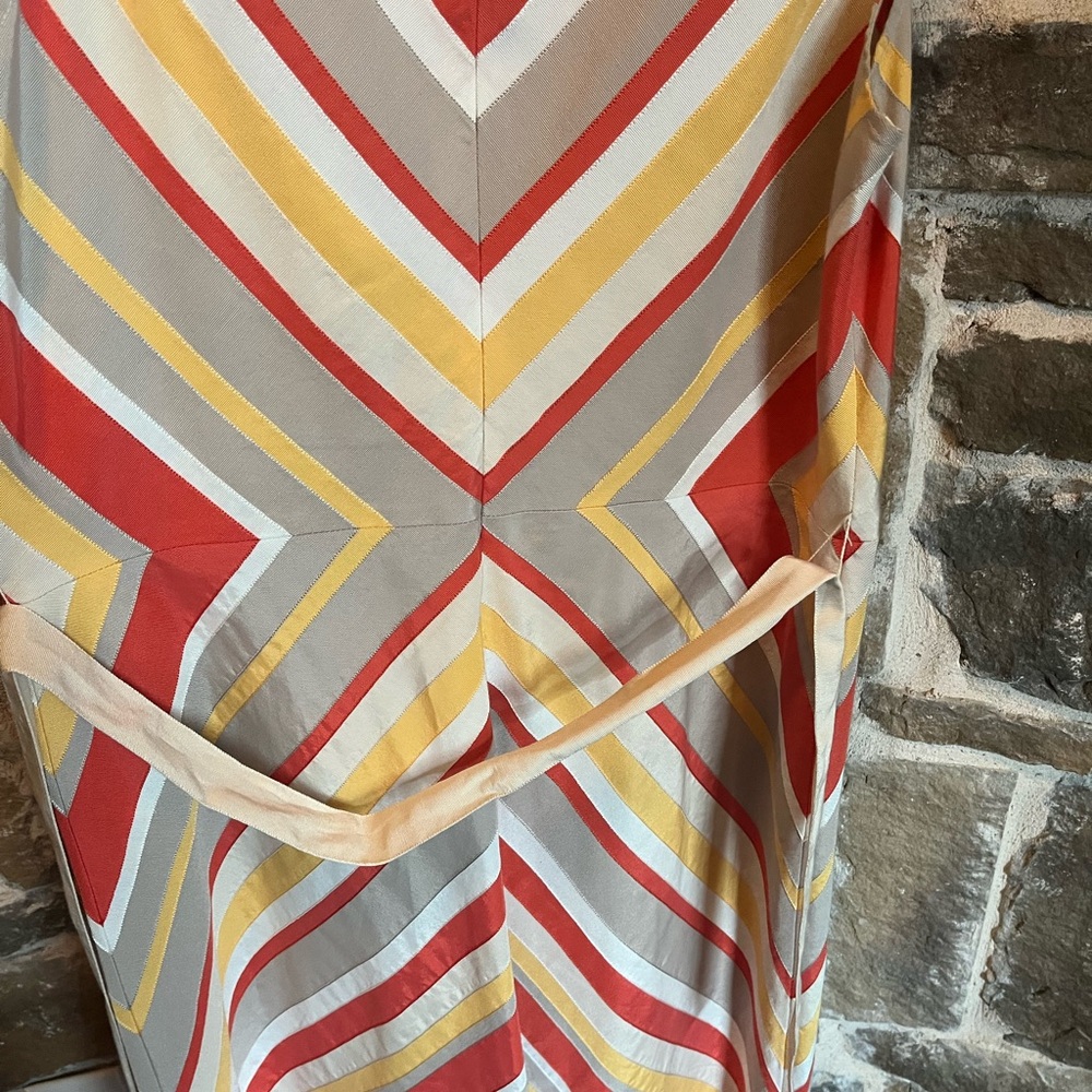 Lafayette 148 New York tan and orange Chevron Striped Sleeveless Dress size 14 - Picture 4 of 10